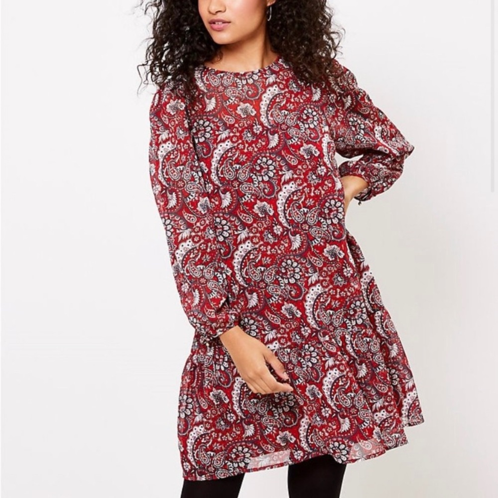 LOFT Petite Shimmer Paisley Flounce dress